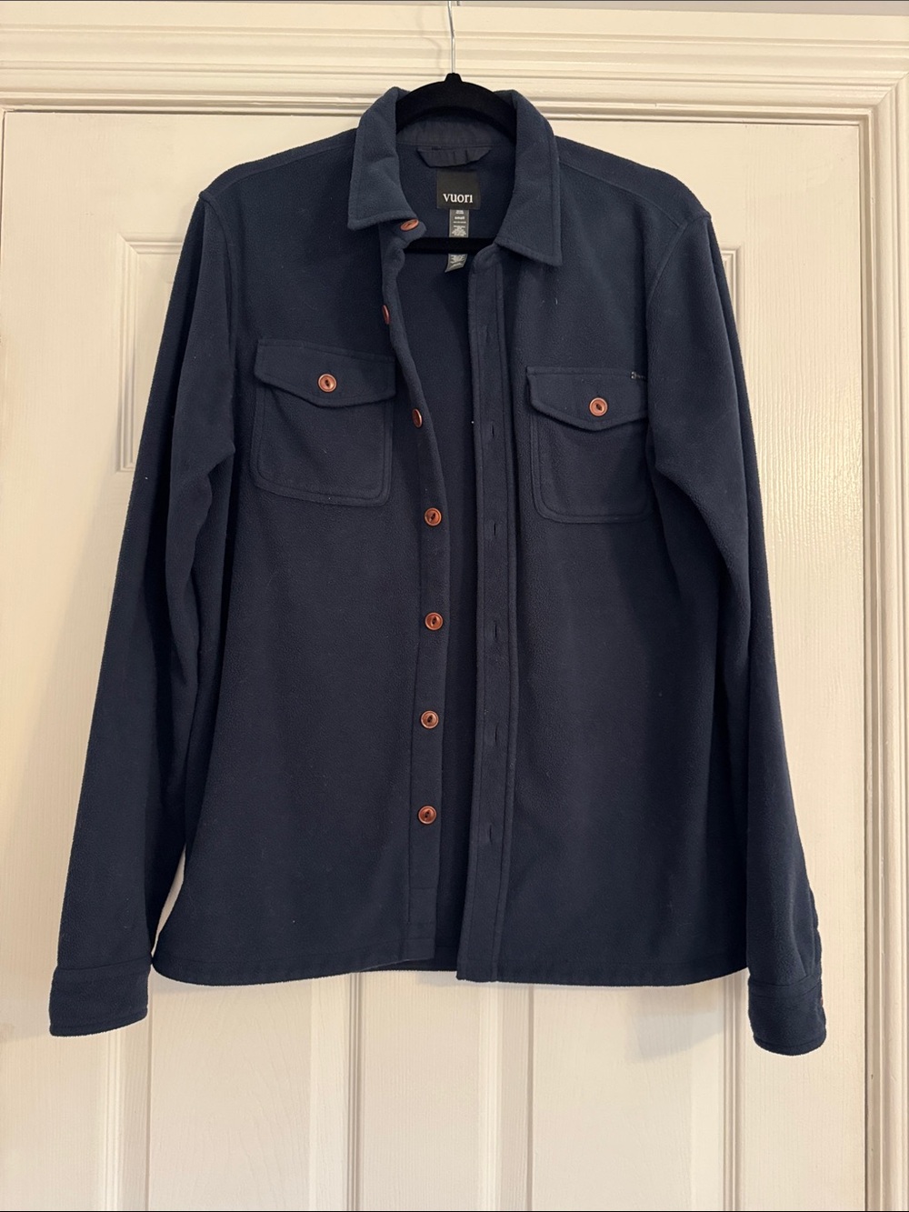 Vuori Dark Navy Fleece Button-Up Shirt Jacket with Chest Pockets